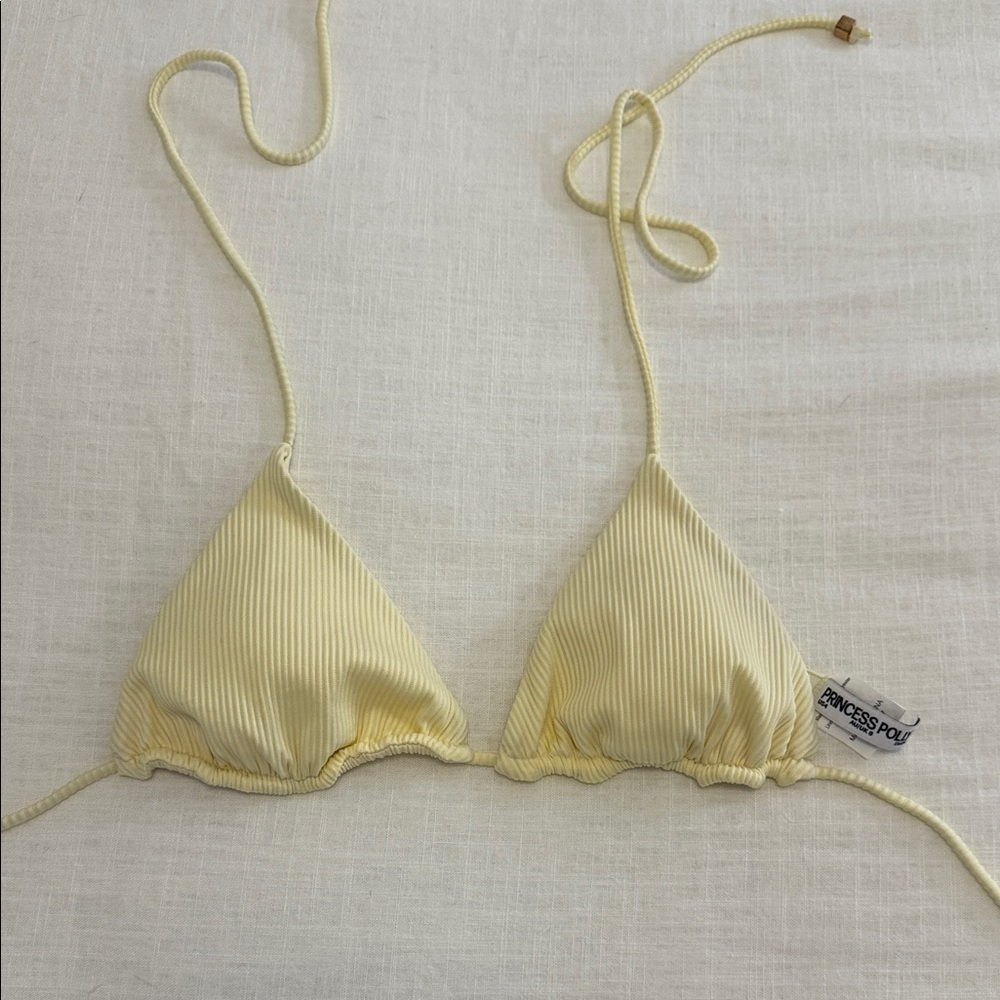 Princess Polly Light Yellow Ribbed Bikini Top